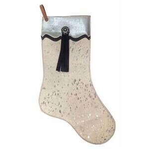 NEW SHOWMAN cowhide leather christmas stocking in silver acid wash